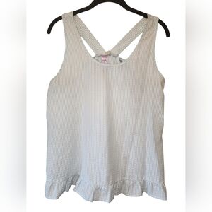 ​Alya Blue & White Seersucker Ruffle Hem Tank Top with Back Bow - Size M
